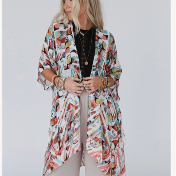 Three bird nest - retro geo kimono in mint - NWT - Picture 1 of 5